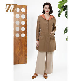 佐尔美复古双面穿抽绳连帽显瘦中长款风衣外套女M43FZ12