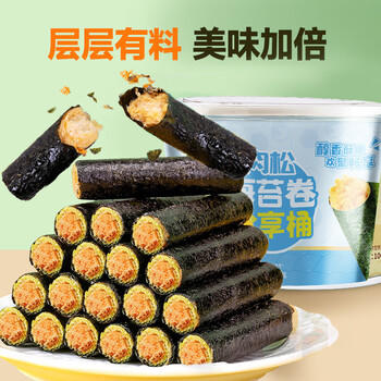 比比赞（BIBIZAN）肉松海苔卷分享桶400g 儿童休闲小零食品夹心寿司海苔碎拌饭 /休闲食品 /海味零食 /海苔 商品图3