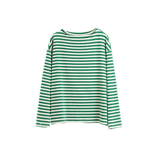 绽放旅行女装126朵/棉针织条纹一字领长袖内搭打底衫T恤女秋新款 商品图4