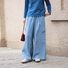 绽放旅行女装504朵/亚麻棉全腰松紧加抽绳口袋百搭阔腿牛仔裤长裤 商品缩略图0