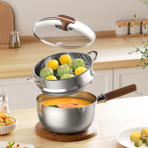 【100积分+129元】康巴赫 316L三层钢雪平锅 18cm（带蒸屉）加厚三层钢 商品图0