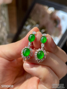 玻璃种艳绿蛋面耳坠  59999【5090808】