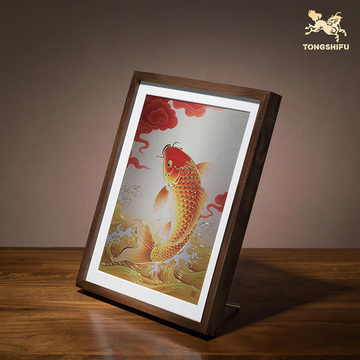 铜师傅 手工錾刻 铜雕画《好运来（桌面）》书房办公桌锦鲤装饰画 商品图2