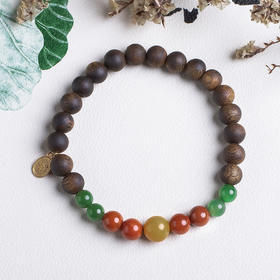 xy0531沉香+蜜蜡南红碧玉手串