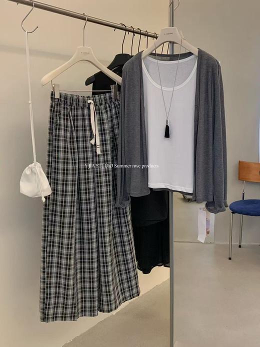 【GZ】无忧购慵懒风灰色单排扣防晒开衫+宽松打底背心+格子休闲套装6993（截单后3-5天发货) 商品图14