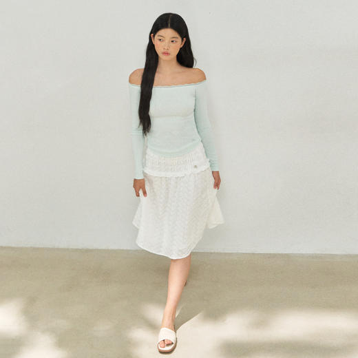 Ariseism 美式复古3色一字肩蕾丝边长袖t恤女秋季新款修身上衣 商品图5