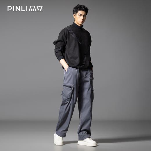 PINLI品立2025秋季新款男士系皮带宽松直筒工装裤多口袋休闲长裤GD253117026 商品图1