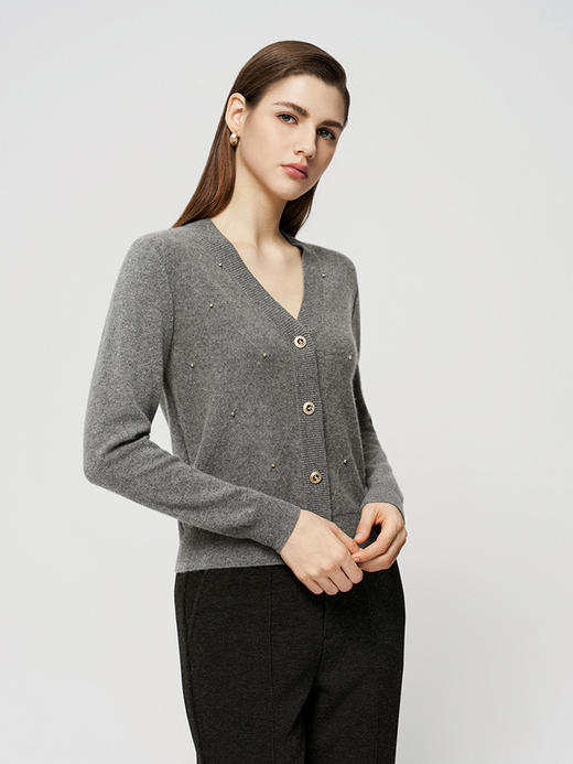 【菱形印花开衫】羊绒世家秋冬新品女士100山羊绒V领针织开衫外套 商品图1