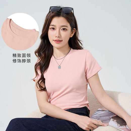三件99元女款【植鹿正肩显瘦纯色百搭短袖T恤】 质地轻软触感柔和 不易起皱变形耐穿 更贴合更舒适 商品图2