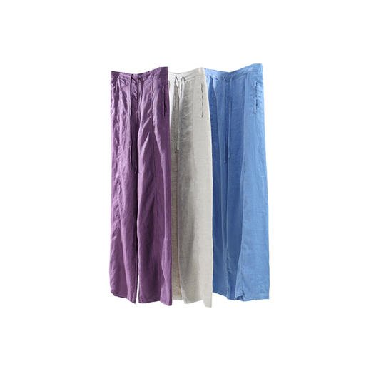 绽放旅行女装510朵/斜纹亚麻半腰松紧抽绳宽松直筒长裤百搭休闲裤 商品图4