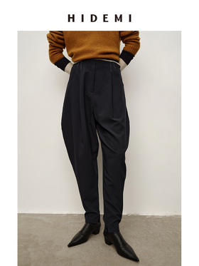 HIDEMI 极简腰带设计款手工拱针锥形宽松萝卜裤