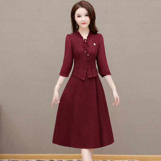 QYM 54A2503-Y假两件马甲连衣裙长袖高腰裙时尚木耳中长裙 商品图0