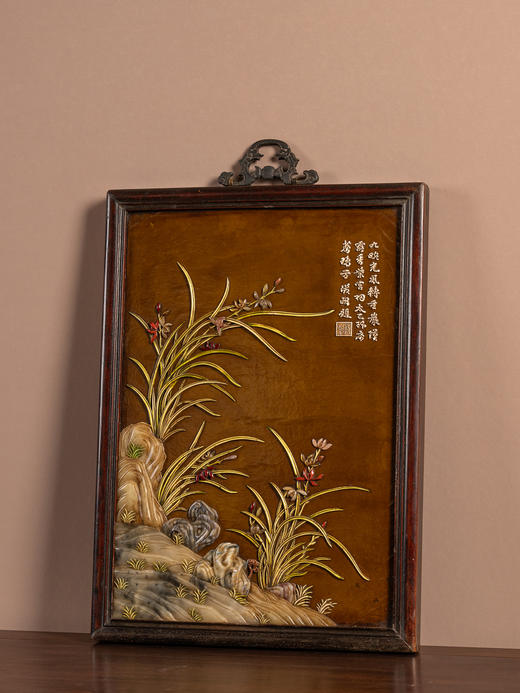 清	红木镶漆地百宝嵌兰石图挂屏 商品图1
