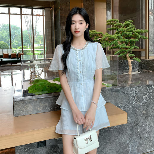 奢姿大码女装2026新款夏季胖妹妹休闲法式衬衫短裤时尚雅致套装9952953467 商品图4