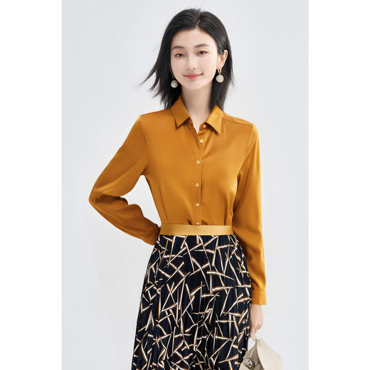 「紫韵丝光」桑蚕丝衬衫 舒适真丝 简约通勤风职业翻领单排扣衬衫长袖上衣1419 商品图1