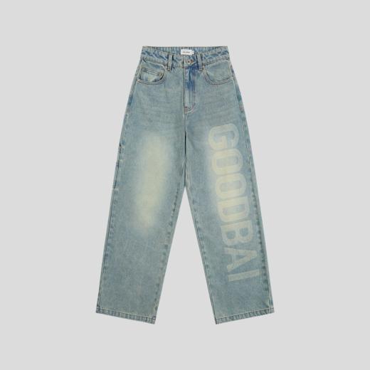 GOODBAI logo同色大印花经典直筒牛仔裤 商品图4