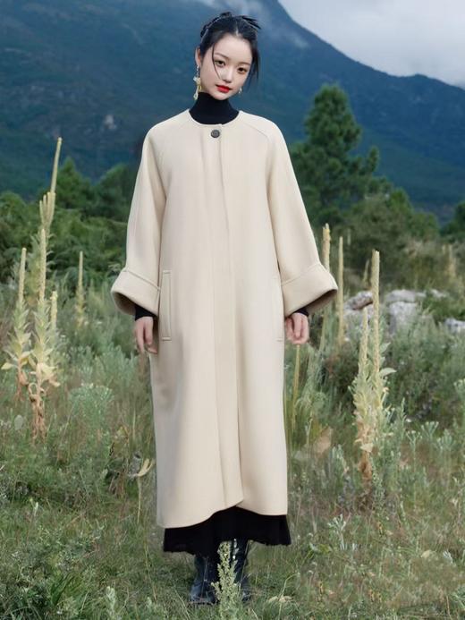 【高端系列】手工定制117款100%澳洲超细羊毛围巾可系腰带长款双面尼大衣-喜出 商品图2