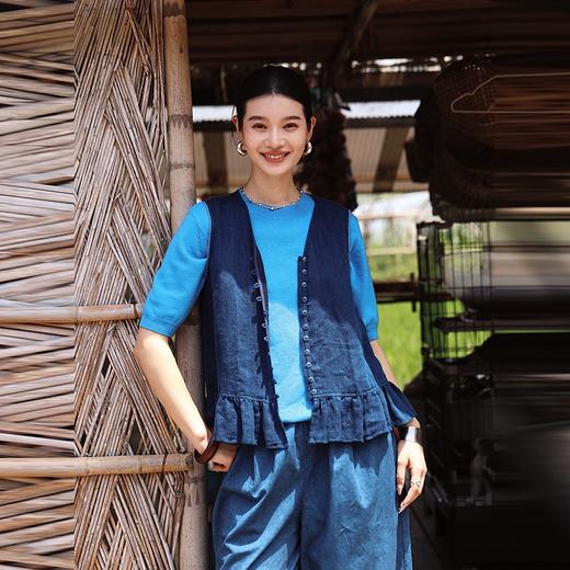 绽放旅行女装487朵/人字纹双色色织亚麻休闲无袖马甲外搭上衣叠穿 商品图1