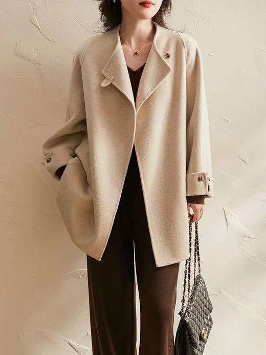 【高端系列】手工定制3086款100%羊毛皮袢一粒扣中款双面尼大衣-喜出 商品图0