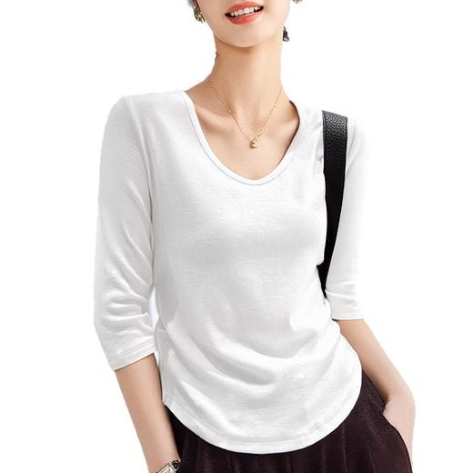 「自j」全新升级【铂金会员109/天猫149/差价40】(95221)洛诗琳气质桃心领五分袖上衣2025早秋掐腰收褶打底T恤女 商品图4