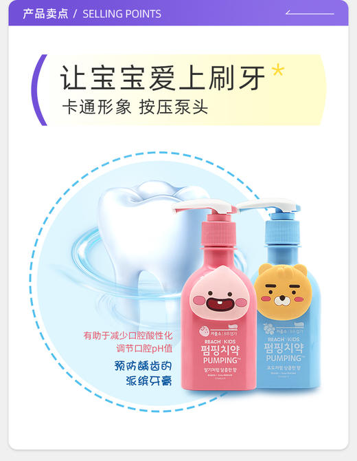 【中欧班列】韩国竹盐萌趣儿童派缤牙膏 原装进口按压式含氟防蛀牙防龋齿温和呵护牙膏  160g/瓶WHBX 商品图4