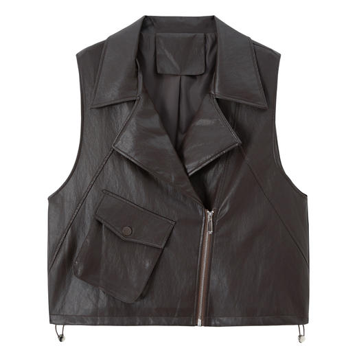 WAY8103早秋新款设计感皮衣马甲外套女2025韩版街头机车夹克小个子马甲 商品图4