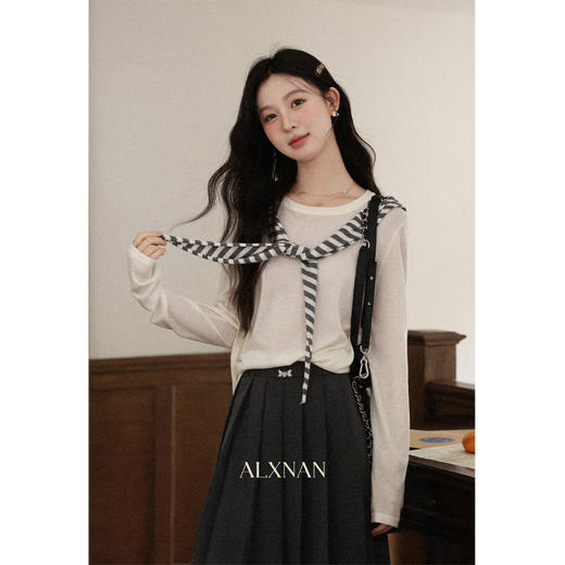 鹿向南「咖啡轻休」米白色长袖针织衫女秋新款小众宽松慵懒感上衣 商品图2