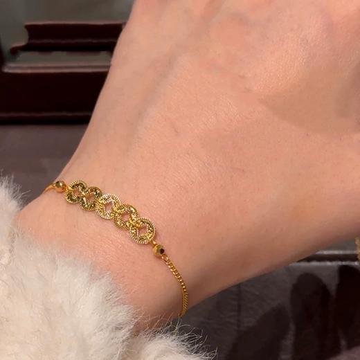 六鑫珠宝 碎冰冰五帝钱币手链 s925银镀金 商品图3