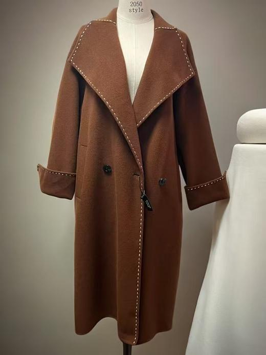 【高端系列】手工定制80%澳毛高支明线高端大气腰带款双面尼大衣-喜出 商品图3