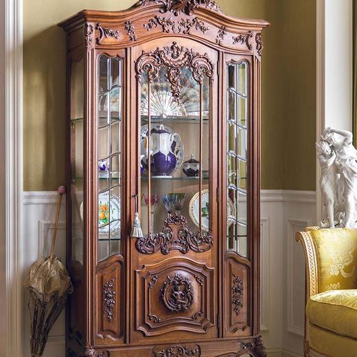 独角鹿西洋古董法国出品路易十五风格繁花卷叶纹胡桃木精雕装饰玻璃展柜 商品图1