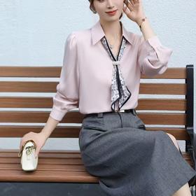 「自」全新升级【铂金会员146/天猫199/差价53】(02217)洛诗琳法式优雅V领衬衫2025秋季新款气质飘带雪纺上衣女