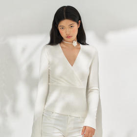 Ariseism 美式复古设计感白色长袖毛衣女秋季新款修身上衣