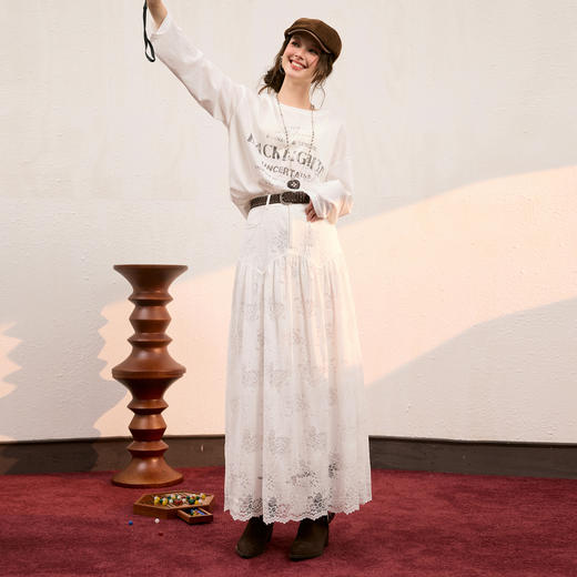 三彩独醒2025秋季新款半身裙蕾丝A字裙浪漫长裙小白裙气质F 商品图1