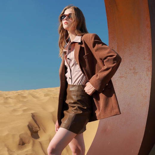 三彩2025冬季新款PU皮裙高腰半身裙A字裙显瘦短裙小皮裙百搭M 商品图1