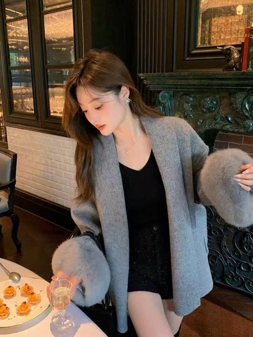 【高端系列】真狐狸毛-手工定制F39款90%羊毛➕10%羊驼绒韩版羊毛双面尼大衣-喜出 商品图10