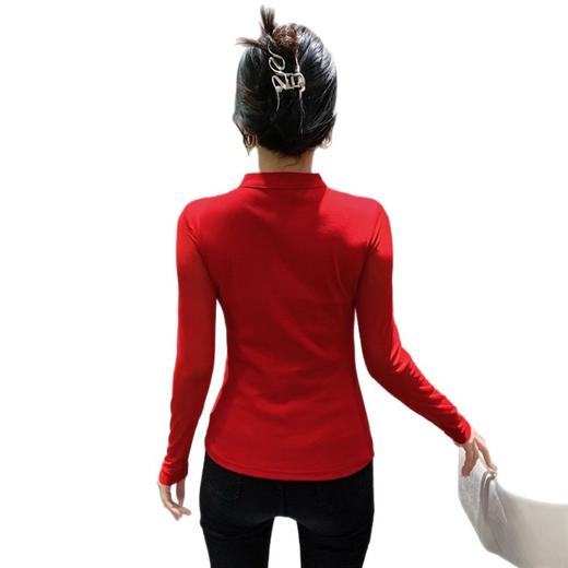 网纱拼接打底衫女秋冬欧货洋气重工烫钻上衣性感V领长袖T恤小衫潮 商品图4