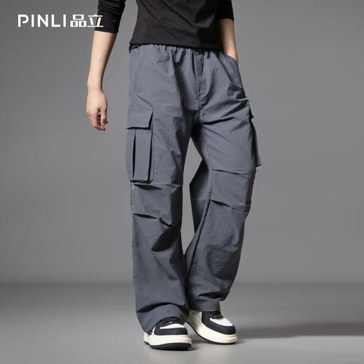 PINLI品立2025秋季新款潮牌大口袋工装裤宽松直筒伞兵休闲长裤男GD253117024 商品图4