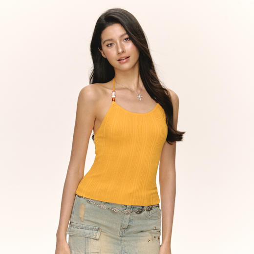 Ariseism 美式复古双色吊带袋珠串挂脖背心女夏季新款修身上衣 商品图3