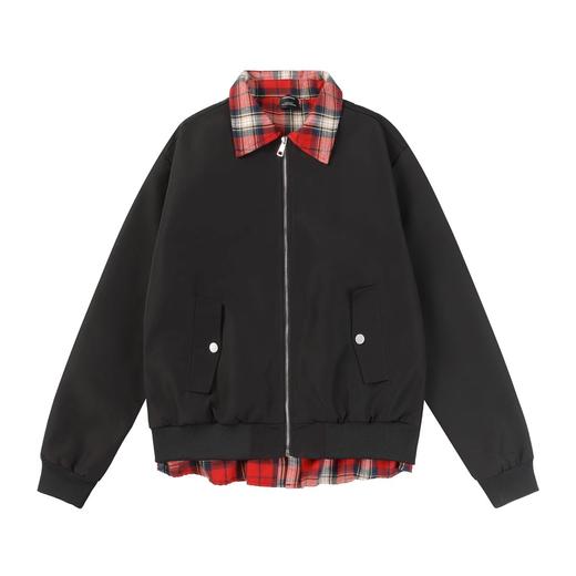 【美式Cleanfit假两件翻领夹克外套】春秋季新款 宽松潮流内搭格子上衣 商品图6