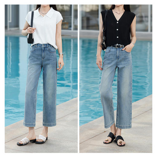 【三芯纱-九分宽直筒】逸阳夏轻薄显瘦烟管九分法棍裤子1034 商品图4