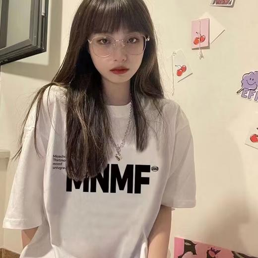 【宽松舒适！港风简约印花T恤】潮流百搭不易变形，纯棉T恤不易褪色，夏季小众美式风字母印花短袖女L 商品图1