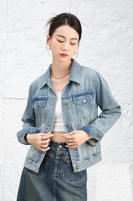 秋新款复古丹宁高克棉宽松显瘦牛仔外套 商品图3