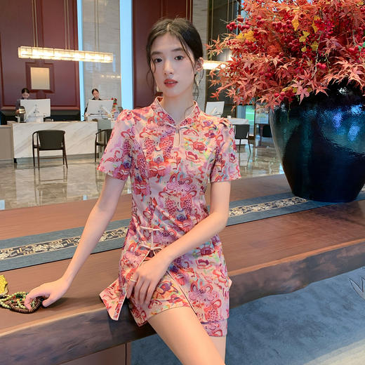 【清仓超15天不保价】奢姿大码女装2025夏季复古气质两件套胖妹妹时尚开衩小立领套装9952969851【1】 商品图2