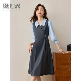 【五折购】熙世界2025春秋新款教资面试假两件连衣裙女气质正式场合衬衫裙子