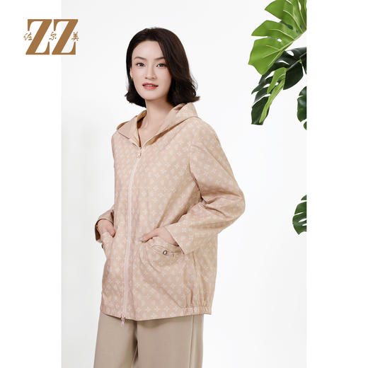佐尔美早秋双面穿百搭连帽几何老花印花风衣外套女M43FZ23 商品图1