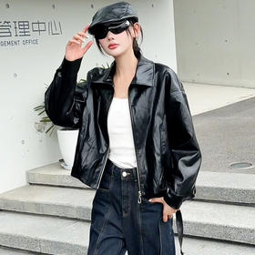 QYM 5907-Y时尚短外套PU皮短款外搭休闲上衣