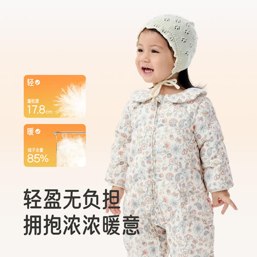 【商场同款】英氏童装羽绒服秋冬保暖女童连体羽绒服外出防寒哈衣超韧绒 商品图3