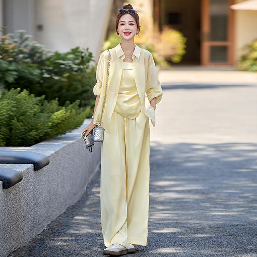 夏日绝美休闲防晒衬衫，洋气减龄显瘦阔腿裤三件套HR-YIZX86509 商品图1