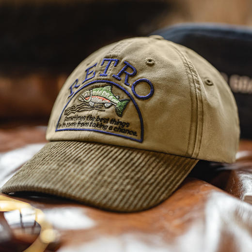 马登工装美式复古棒球帽弯檐卡车司机卡其色灯芯绒硬顶鸭舌帽子男 商品图0