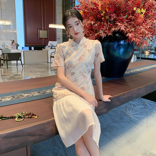 奢姿大码女装2026夏季减龄蝴蝶印花改良旗袍裙子胖妹妹拼接连衣裙9952853526 商品图0